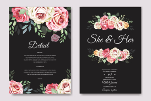 وکتور کادر و حاشیه مشکی با گل های رز صورتی در گوشه ها